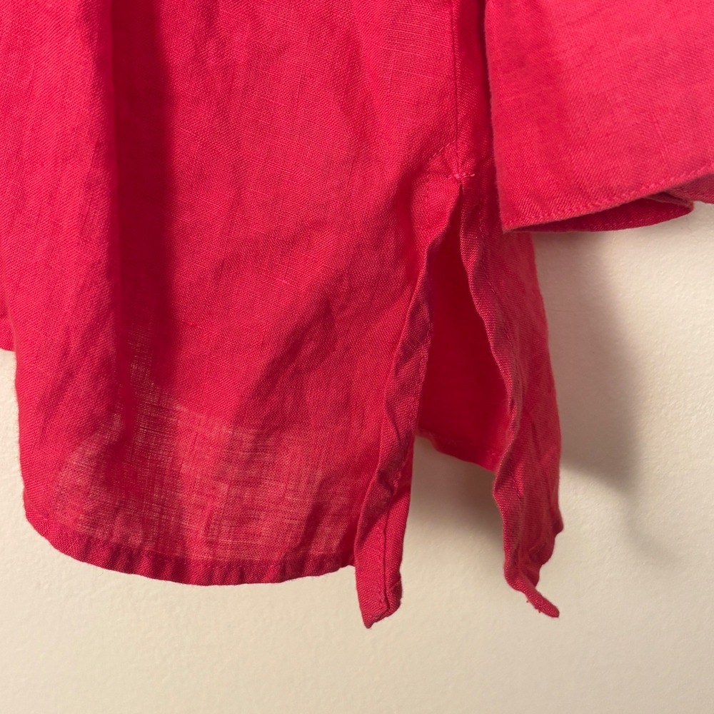EILEEN FISHER 100% Organic Linen Button Down Shirt Regency Red Women Size Medium - Picture 6 of 10